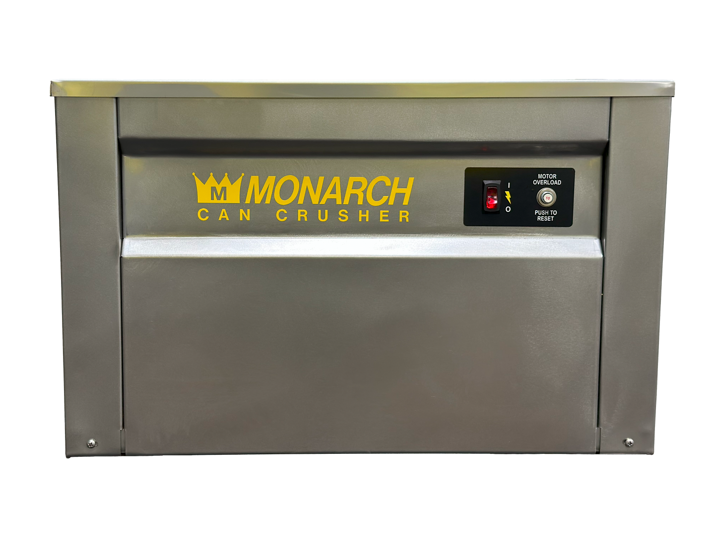 Monarch Automatic Can Crusher cabinet in stainless steel - front view